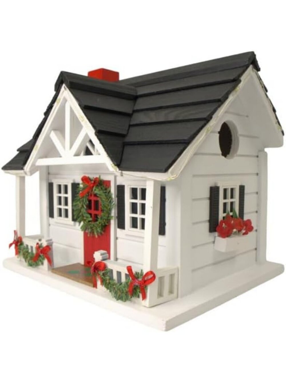 Charming LED White Cape Cottage Birdhouse for Garden Decor & Outdoor Spaces